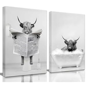 Framed 2 Pieces Bathroom Wall Art Funny Highland Cow Canvas Cow in Bathtub prints Cute Animal Pictures Modern Home Décor Humor Animals Poster Rustic Farmhouse Decoration 12"x16"x2 Framed 2 Pieces Bathroom Wall Art Funny Highland Cow Canvas Cow in Bathtub prints Cute Animal Pictures Modern Home Decor Humor Animals Poster Rustic Farmhouse Decoration 12x16x2