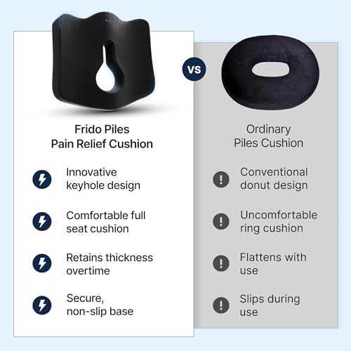 Image of Frido Memory Foam Piles Seat Cushion for Pain Relief from Hemorrhoids & Fistula,Non-Slip Contour Cushion with Innovative Keyhole Design & Additional Thigh Support,Black