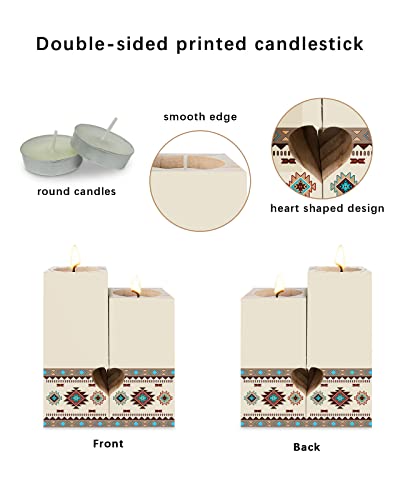 Southwestern America Candle Holders Set, Wooden Tealight Candle Holder Gifts For Women, Ethnic Tribal Geometric Ethnic Vintage Candlesticks Holder Decor For Wedding Dinning Party #TOP1