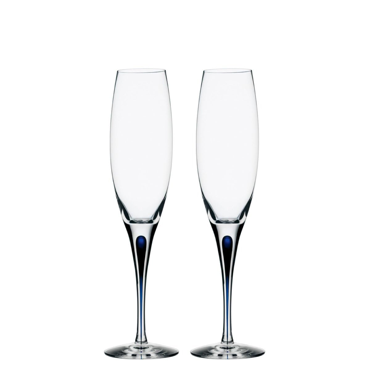 Orrefors Intermezzo 7 Fl. Oz. Stemmed Champagne Flute Glasses - Set of 2 | Blue Drop - Kitchen & Dining Crystal Glassware | Versatile Serving for Sparkling Wine & Mimosa | Dishwasher Safe