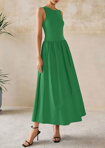 Image of PRETTYGARDEN Maxi Dresses for Women 2026 Summer Casual Sleeveless Patchwork Flowy Vacation Sundress Knit Long Work Tank Dress