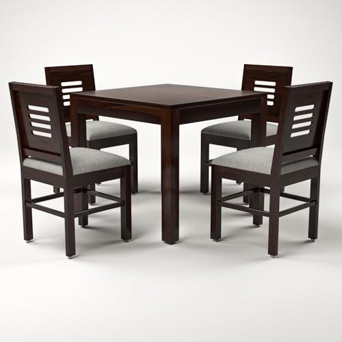 Image of Solid Sheesham Wood 4 Seater Dining Table Set with Cushioned Chairs for Dining Room | Living Room | Home & Office | Hotels Restaurant & Cafe (4 Seater, Walnut)