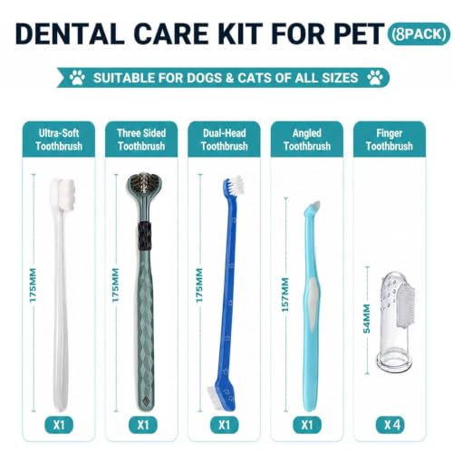 Image of Dog Toothbrush, Finger Toothbrushes, 360 Degree Toothbrush, Triple Head Dog Toothbrushes, Double Head Toothbrush,Cleaning Brushes for Dog Cat Oral Dental Health (8 Pack)