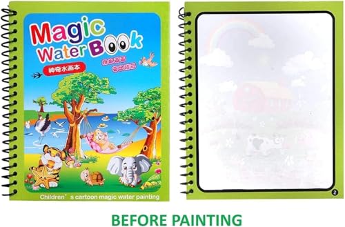 Image of 12-Pack Reusable Magic Water Quick Dry Coloring Books for Kids Colouring Doodle Pen Water Painting Book for Children Education Drawing Pad Kids Learning /Fun Books (Random Designs) - No Colors Required (12)