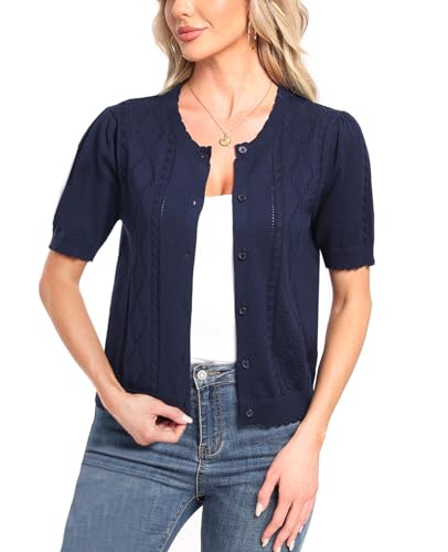 MINTLIMIT Cropped Cardigan Sweaters for Women 2025 V Neck Knit Bolero Shrugs Short Sleeve Lightweight Button Up Sweaters3