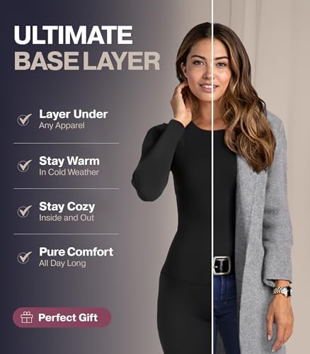 Thermajane Long Johns Thermal Underwear for Women Fleece Lined Base Layer Pajama Set Cold Weather (Medium, Black) — view 2