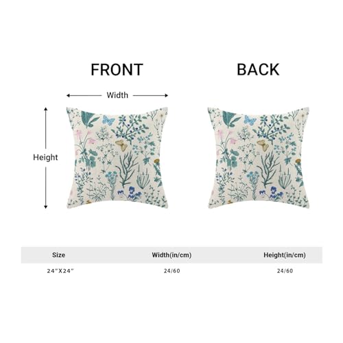 Image of AEIOAE Spring Pillow Covers 24x24 Inch Set of 2,Blue Teal Wild Flower Plant Throw Pillows Case,Seasonal Floral Outdoor Decorative Square Linen Farmhouse Decor Cushion Covers for Home Sofa Bed Couch