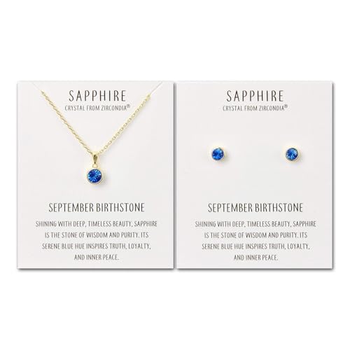 Image of Philip Jones 18k Gold Plated September (Sapphire) Birthstone Necklace & Earrings Set Created with Zircondia® Crystals