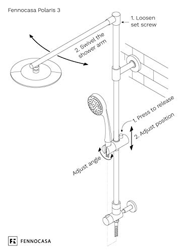 Fennocasa Polaris 3 Retrofit Rain Shower System, 3-Setting Handheld Shower Combo With Slide Bar, 8" Low Profile Shower Head (2.5 Gpm Matte Black) #TOP3