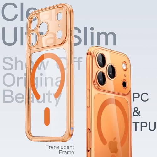 Image of JETech Magnetic Slim Case for iPhone 17 Pro 6.3-Inch Compatible with MagSafe, Camera Lens Full Protection, Ultra-Thin Lightweight Clear Minimalist Protective Phone Cover (Orange)