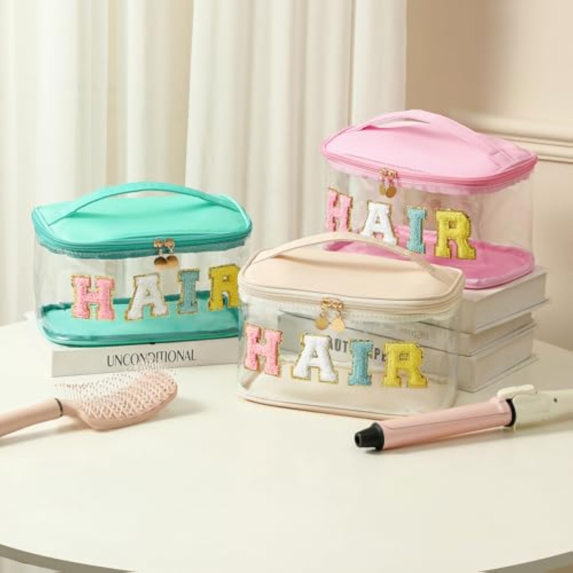 Chenille Letter Clear Makeup Bag, Waterproof Cosmetic Storage