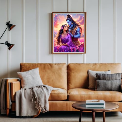 Image of Whattacraft! DIY Acrylic Paint By Number Kit for Adults Kids Beginner Number Painting Kit DIY Canvas Painting By Number Wall Decoration DIY Painting Kit for Adults | Lord Shiva and Parvati Divine
