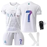 Awonlate Maglia da Calcio per Bambini, Maglie da Calcio per Ragazzi, Magliette da Calcio, Pantaloncini e Ginocchiere Bianco M,Taglia: 24 (Altezza: 130-140 CM)