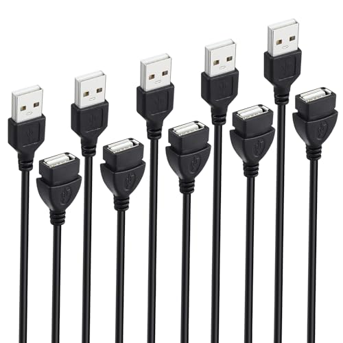 5-Pack USB Extension Cord Bulk, Male to Female, 5 ft USB-A 2.0 Extender Cable