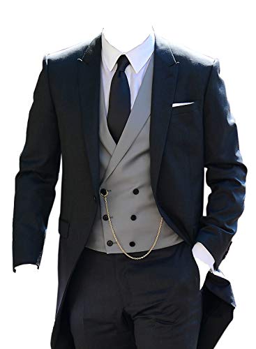 Classic Fit 3 Pieces Wedding Tuxedo Suit Long Swallowtail Waistcoat Trousers MN005-TH(Black,36R)2