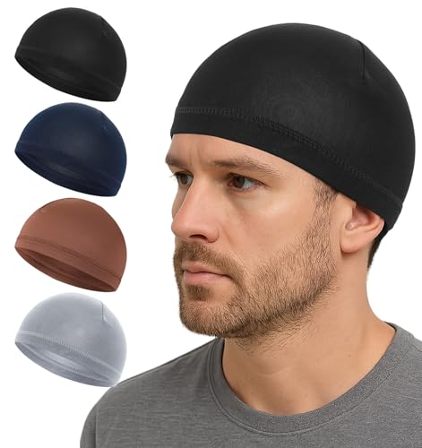 ValueBargain Sleep Cap Men, 4 Pcs Sleeping Cap for Men, Headcaps for Men's Sleeping (4 Colors, Stretch 20-23 Inch) Multi-Colored
