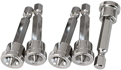 Teursa 5pcs Set Magnetic Positioning Drywall Screw Setter Dimpler PH2 Bits for Plasterboard Screw Hex Shank Positioning Bit Batch Head (5pcs 50mm)