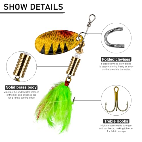 THKFISH Spinner Baits Fishing Spinners Spinnerbait Trout Lures Fishing Lures for Bass Trout Crappie B-1/7oz 8pcs - Image 4