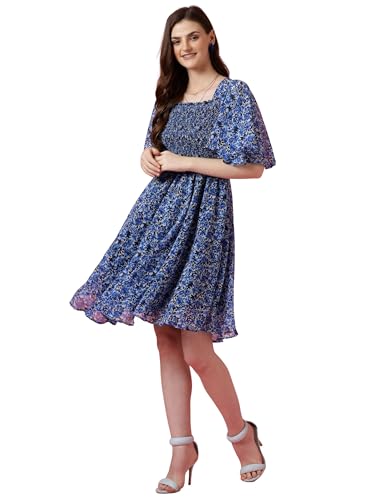 Image of Sheetal Associates Women's Fit and Flare Polka Print Georgette Flared Sleeve Casual Dress