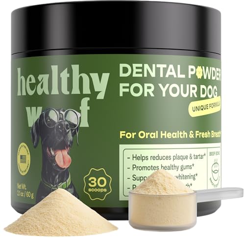 Image of Dental Powder for Dogs Teeth Cleaning. Complete Oral Care Bone Broth. Made in the USA. 2.1 oz, 30 Scoops