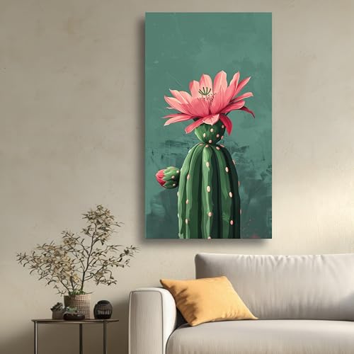 Toile de cactus en fleurs décoration murale désert moderne 55x100cm