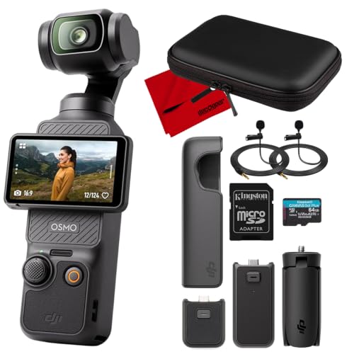 Image of DJI Osmo Pocket 3 Capture More Combo, 4K /120fps Handheld 3-Axis Gimbal Stabilization Bundle with 2X Deco Essentials Clip-On Mini Lapel Mic + Deco Gear Hard Shell EVA 10 inch Case + 6 x 6 Microfiber Cloth