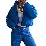 FeMereina Damen Crop Kurze Jacke Cropped Puffer Mode Jacken für Frauen Warm Winter Leichter Mantel, Blauer Mantel, 36