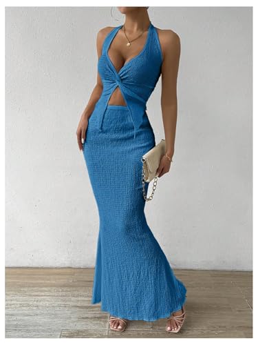 Image of SOLY HUX Women's Two Piece Outfits Twist Front Halter Cami Tops and Skirt Summer Set