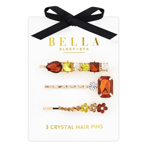 Bella Sleep + Spa Jeweled Hair Accessories for Women - Rhinestone Bobby Pins, 3-Piece Set, Topaz Jewels
