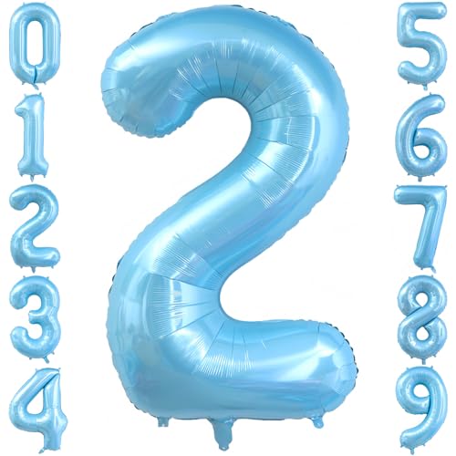 Image of Pastel Blue 2 Balloon Number, Light Blue 2 Balloons for Birthday Party | Number 2 Balloon,40 Inch,Pastel Blue,Helium-fillable,2 Foil Mylar Balloons,for Birthday Party Anniversary Decorations