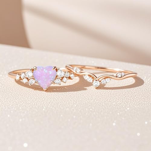 1 Carat Heart-shaped Gemstone Engagement Ring Set for Women, 10K/14K/18K Gold Cluster Rings with Diamond Vintage Bridal Wedding Promise Ring Sets Gift for Wife Mom Nana2