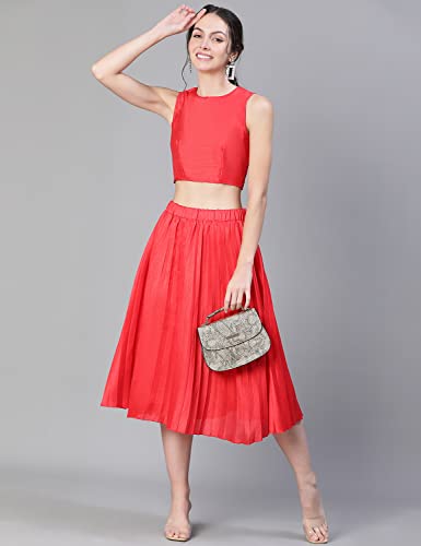 Image of oxolloxo Women Red Dupion Silk Pleated & Elasticated Skirt