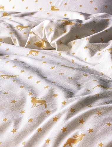 Irisette Biber Bettwäsche Panda 135x200 Hirsch Sterne beige Gold 8496-40