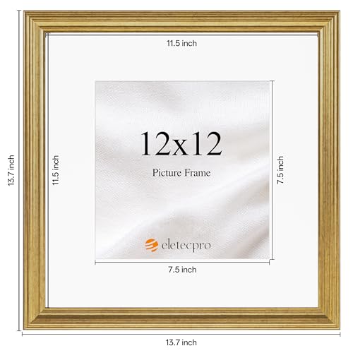 Image of eletecpro 12x12 Gold Picture Frames Set of 4, Vintage Photo Frames with Clear Acrylic Cover, Gallery Wall Art Display 8x8 Photo with Mat or 12x12 without Mat for Tabletop and Wall Mount, Home Decor