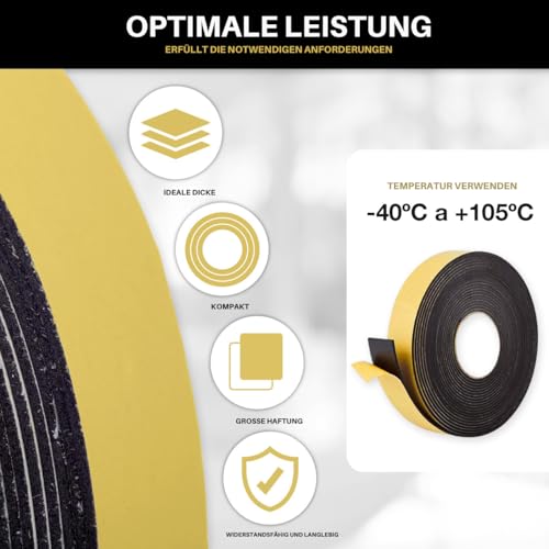 GTKWEX Selbstklebendes Kautschukband, 10 m x 5 cm x 3 mm, akustische und thermische Isolierung, ideal für Camping, Camping, Heizungs- und Luftsysteme (10 Meter)