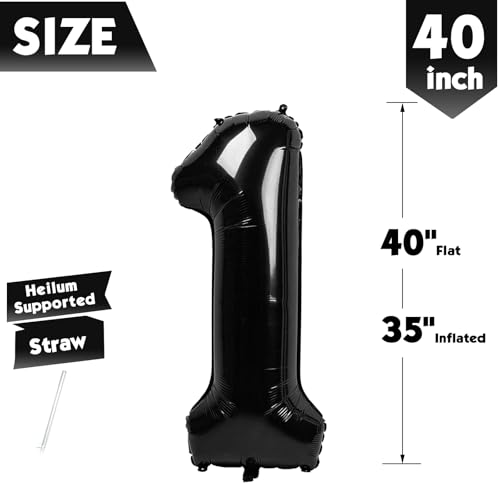 Image of 40 Inch Black Number 1 Balloon Birthday Party Decorations for Men & Women