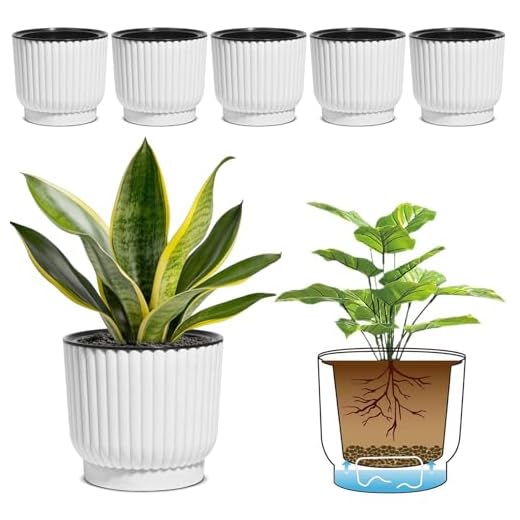T4U 6 Inch Self Watering Pots for Indoor Plants, 6 Pack Plant Pots, Self Watering Planter for Indoor Plants, Durable Plastic Pots, Flower, Succulents (6 Pack, 6", White)