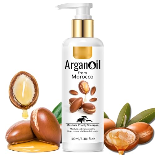 Champú de aceite de argán con queratina, aceite de argán, cuidado marroquí, hidratante y fortalecedor, para cabello rizado, liso y seco