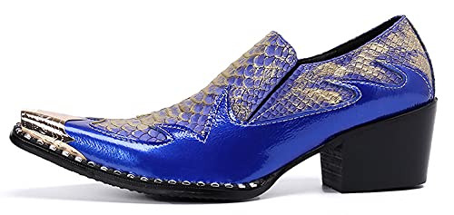 Santimon Dress Loafers for Men High Cuban Heel Slip On Graphic Snake Leather Lined Gold Cap Dancing Party Sleek Shoes3