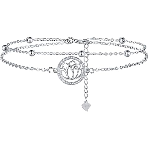 Lydreewam Lotus Armband für Damen 925 Sterling Silber Lotusblume Doppel Armkette mit Zirkonia Muttertag Geburtstagsgeschenk Cover