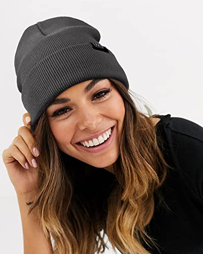 Image of Satin Lined Winter Beanie Hats for Women Unisex Cotton Knitted Cuffed Knit Hat with Silky Lining Slouchy Skull Cap