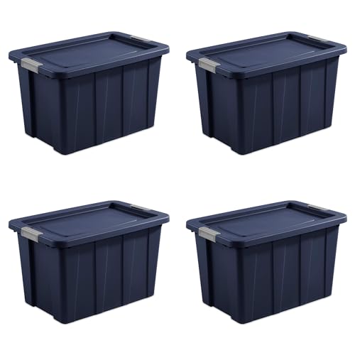 Image of Sterilite Latching Tuff1 Tote Containers w /Lids, 30 Gallon, 4-Pack | Dark Indigo, Large Plastic Storage Bins - Heavy-Duty Stackable Organizer Boxes for Home, Office, Basement, Closet, & Garage