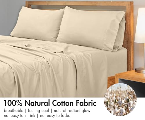 Image of Royale Linens 300 Thread Count 100% Long Staple Combed Cotton Flat Sheet - Super Soft - Top Sheets - Full Flat Sheet Sold Separately - Breathable, Cool & Crisp Percale Sheets Only (Full, Cream)