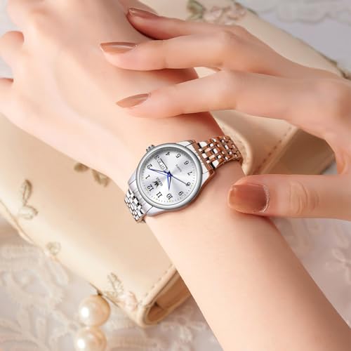 Image of OLEVS Luxury Ladies Watches,Women's Watch with Day and Date,Female Watch for Small Wrist,Gold Stainless Steel Watches for Women,Easy Read Ladies Wrist Watches Waterproof(Adjustable Strap