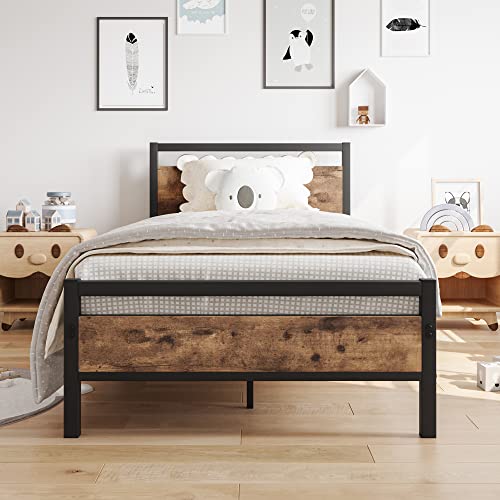 HOJINLINERO Bett 90 x 200,Metallbett Einzelbetten mit Lattenrost Braun – Ansicht 6
