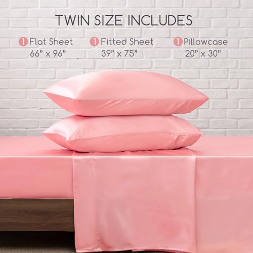 Image of MR&HM Satin Bed Sheets, Twin Size Sheets Set, 3 Pcs Silky Bedding Set with 15 Inches Deep Pocket for Mattress(Twin, Blush)