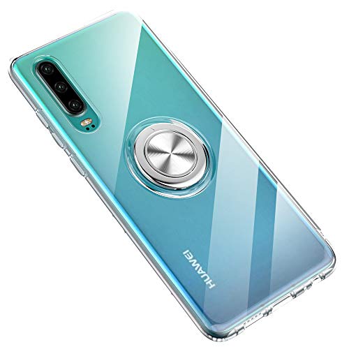 SORAKA Cover trasparente per Huawei P30,con il supporto dell'anello girevole 360 Custodia molle trasparente di TPU di adatto esile compatibile con il supporto magnetico del telefono per l'automobile