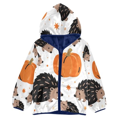 Hedgehogs and Pumpkins on White Toddler Fleece Jacket Girl Boys Hooded Fleece Jacket Coat Warm Outwear Zip-up 3-10T