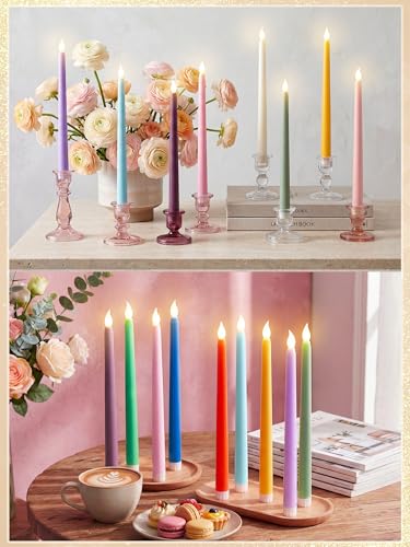 Image of Retisee 30 Pcs 11 Inch Flameless Taper Candles LED Candles Bulk Battery Operated Taper Candle Flickering LED Candlesticks for Valentines Birthday Wedding Party Decor (Classic Style,Colorful)