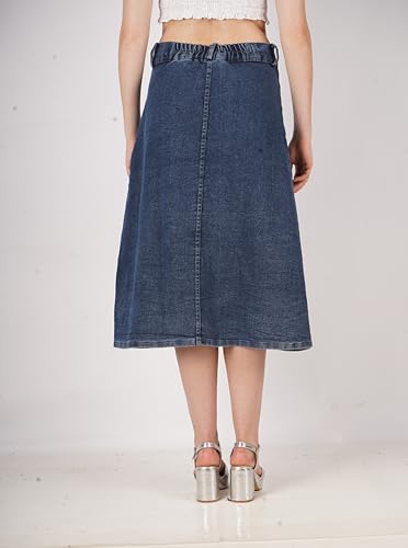 Image of Straight Stylish Comfortable Long Two Button Up Slit Dobby Denim Skirt for Women & Girls